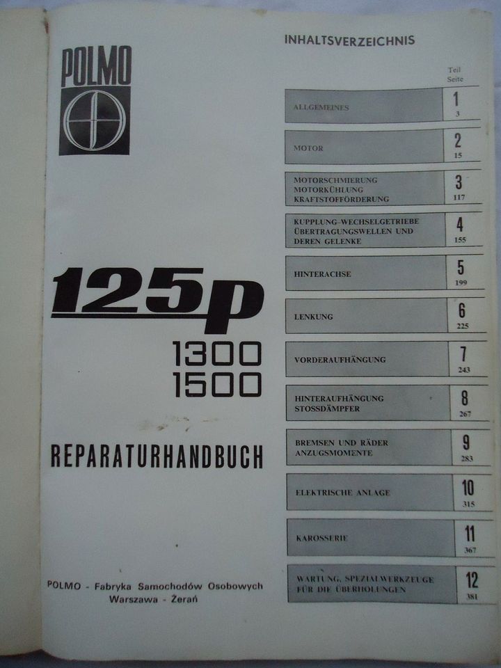 Reparaturhandbuch PKW " Polski Fiat 125p " , Original deutsch in Görlitz