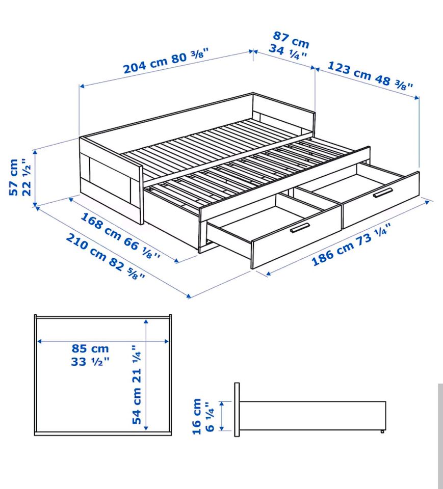 Ikea Bett BRIMNES, 2 Schubladen, weiß, 80/160x200 cm ausziehbar. in Neuss