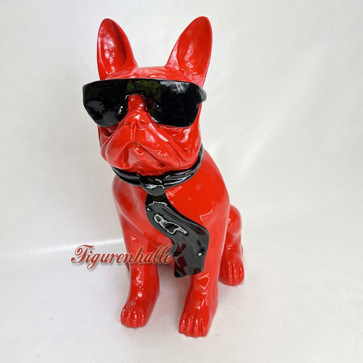 Coole Deko-Figur Frenchie m. Sonnenbrille, rot - TOPSELLER