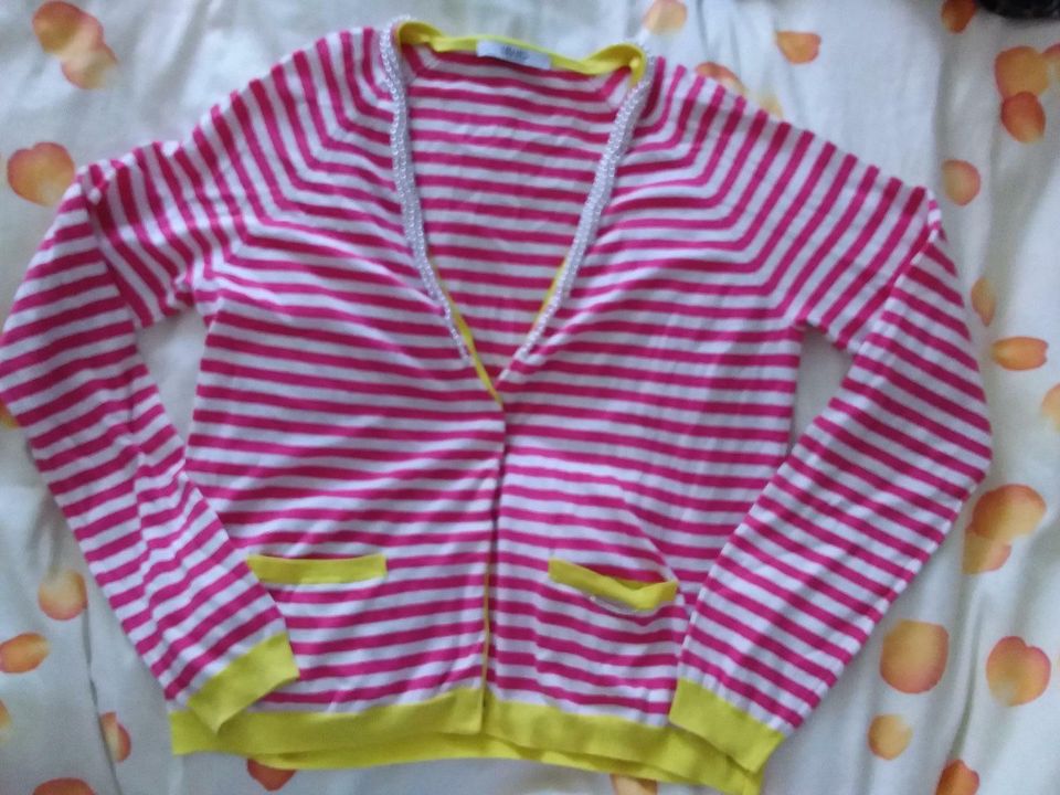 Liu jo Jeans Jacke cotton Pullover Streifen pink weiß Perlen gelb in Düsseldorf