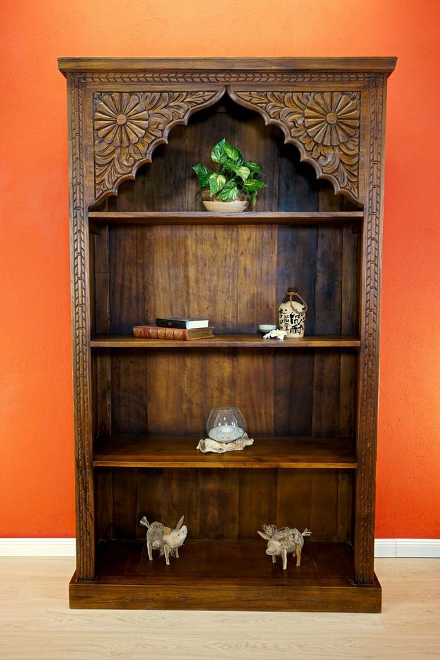 Teak Massivholz Bücherregal 211x123cm Teakholz Schrank Wohnzimmer in Zschopau