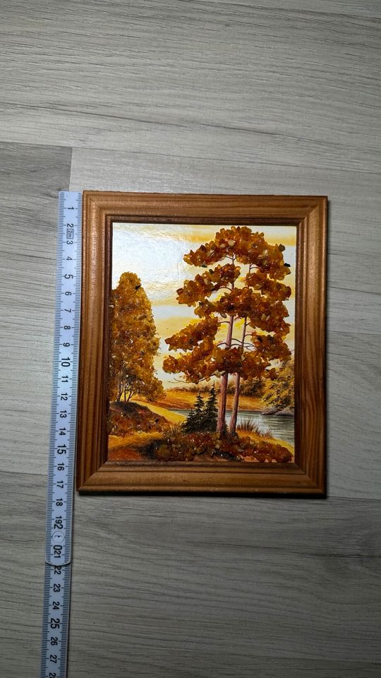 Kleines Vintage Bernstein Wandbild Holzrahmen Dekoration in Troisdorf