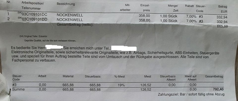 Original Nockenwellen 03C109101DC + DD 1.4 VW, Audi, Skoda, Seat in Spaichingen