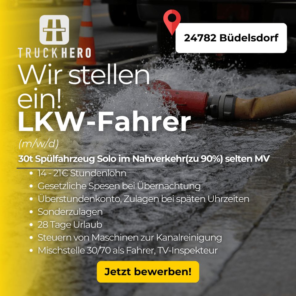 LKW Fahrer (m/w/d) Kanalreinigung Spülfahrzeug 21€/h in Büdelsdorf