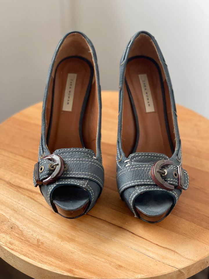 ♥︎ ZARA High Heels Plateau Pumps Peeptoe Gr.38 blau neuwertig in Mannheim