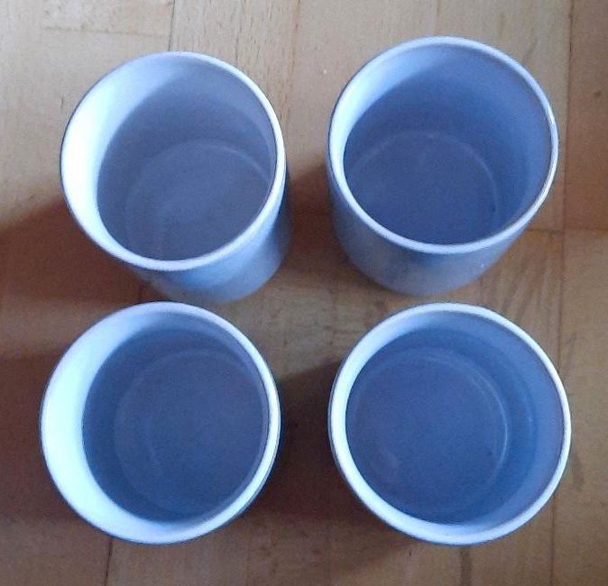 4 Keramik Becher grau meliert 10,5x8cm in Mettlach