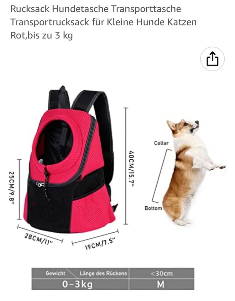 Hunderucksack, Hund Transport Rucksack, Atmungsaktiver Rucksack in Ortenberg