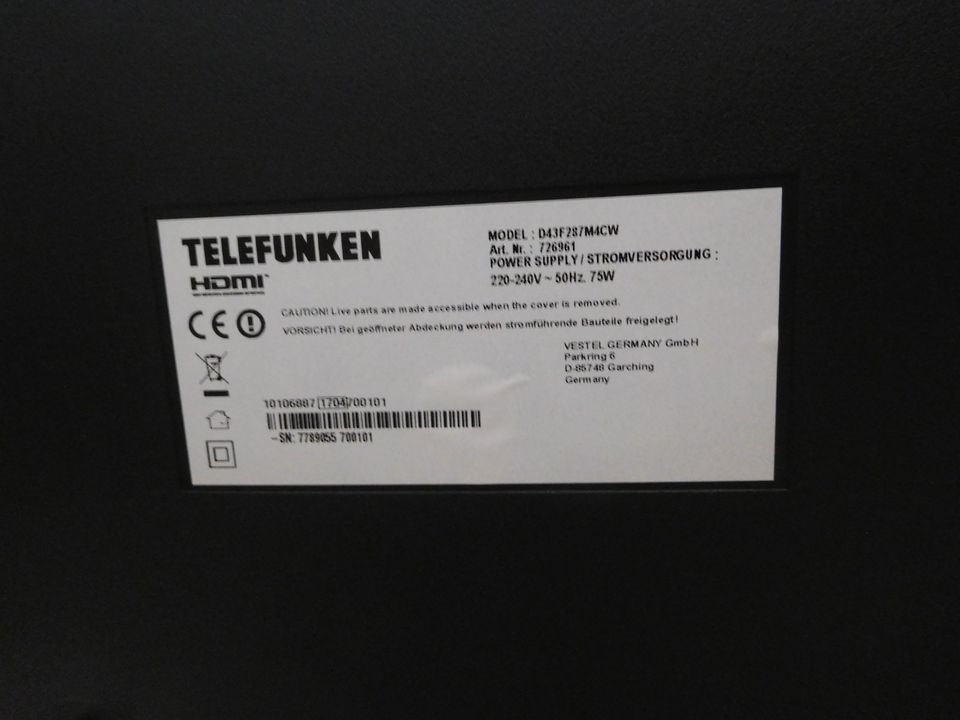Telefunken TV 110 cm (43 Zoll) Full HD LCD-Wlan,Netflix ect. in Hamburg