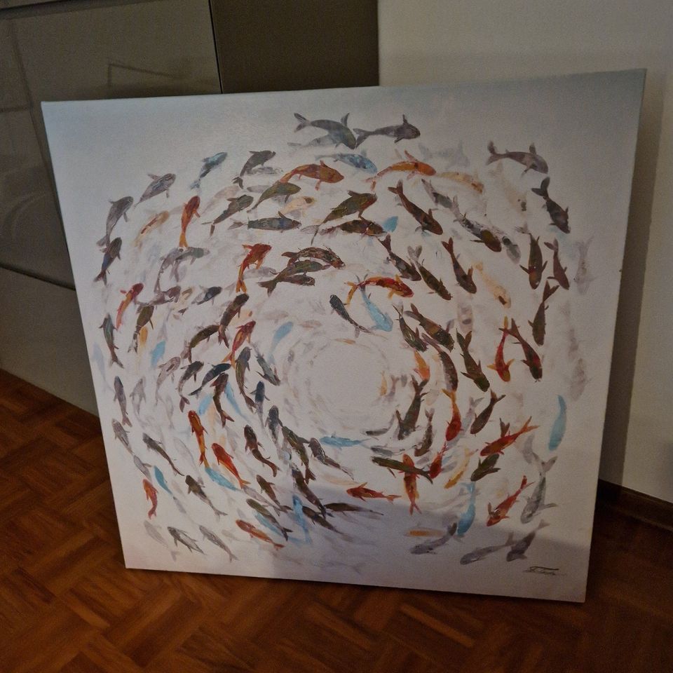 Bild Fischschwarm, Acrylbild, handgemalt, 1 m x 1 m in Centrum