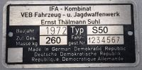 Typenschild Simson S50 Plakette 230kg 260kg IFA VEB Gravur Sachsen - Jöhstadt Vorschau