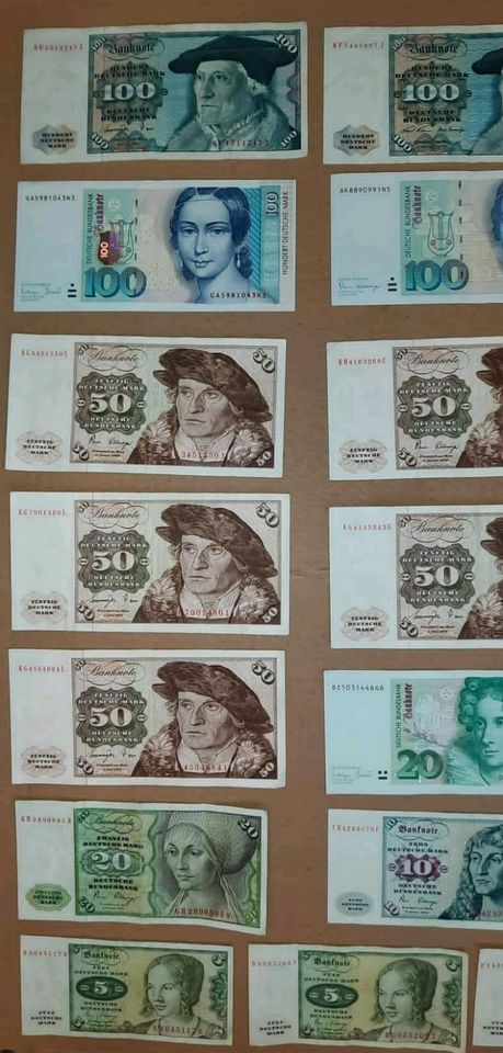 1000 DM Schein Banknote Mark Sammlung 5 bis 100 Mark in Quickborn