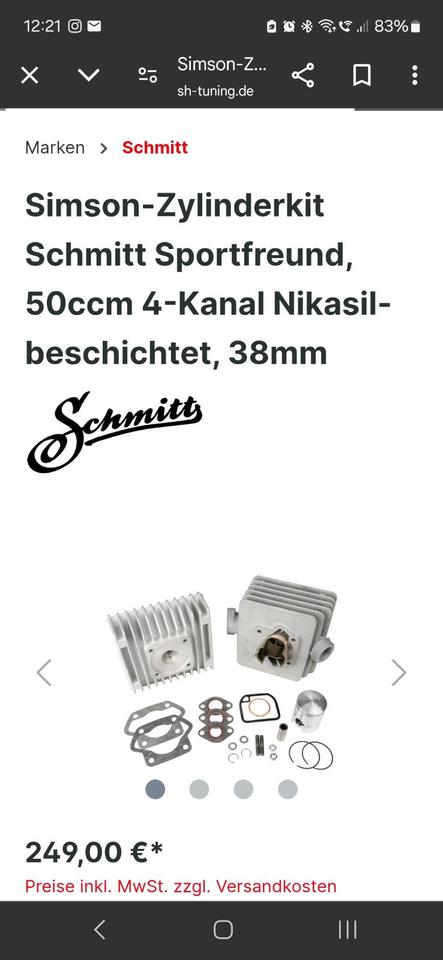 NEU Simson 50ccm 4 Kanal Zylinder Schmitt Tuning OVP Nicasil in Geisa