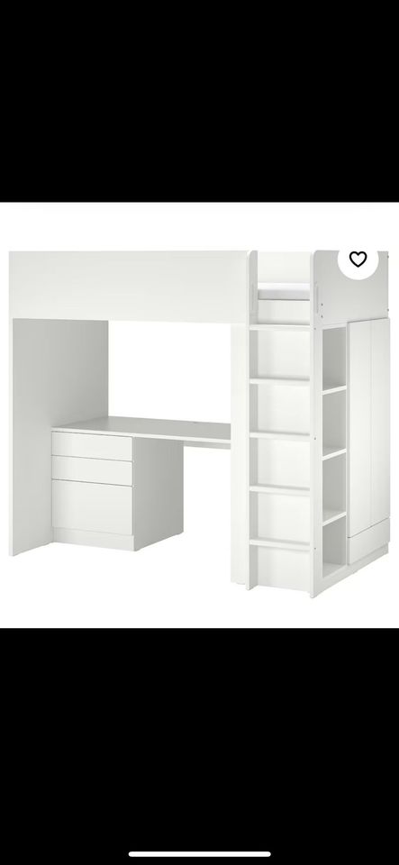 Ikea Hochbett, weiß/weiß mit Schreibtisch 4 Schubladen, 90x200 cm in Soest