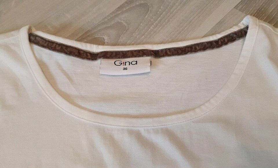 Gina Shirt Pulli 3/4 Langarmshirt Gr 36 altweiss Eule Pailletten in Essen