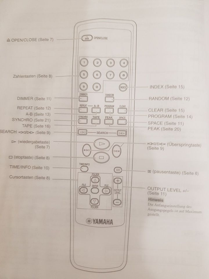 Original Yamaha Fernbedienung für CDX-397MK2, CDX-497 - neuwertig in Bobingen