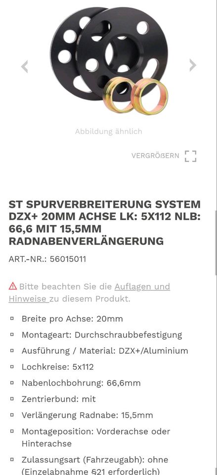 ST Spurverbreiterung System DZX+ 20mm Achse 56015011 in Bühl