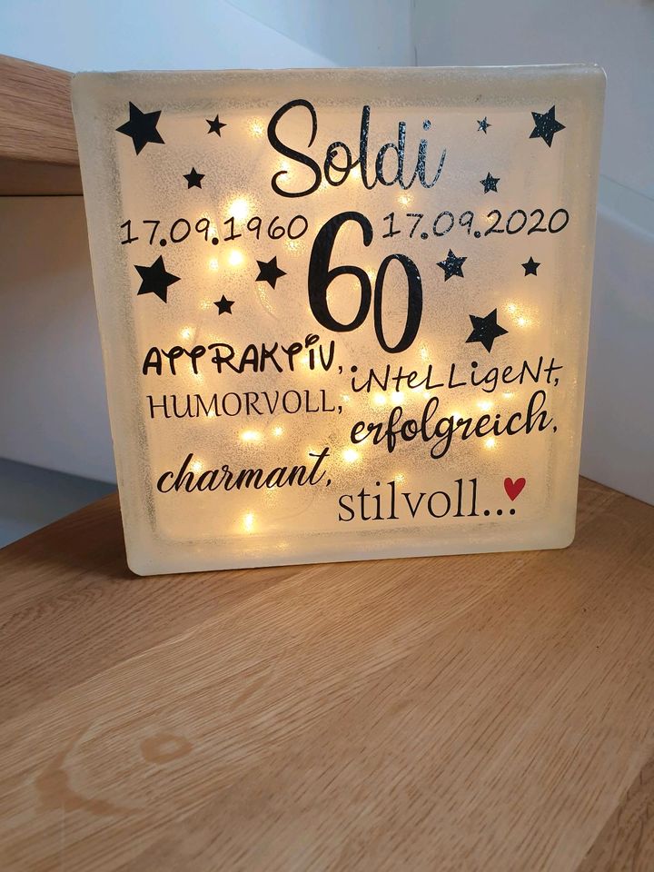 Glasbausteinlampe, Deko, Hochzeiten, Baby  Geschenk in Goldelund