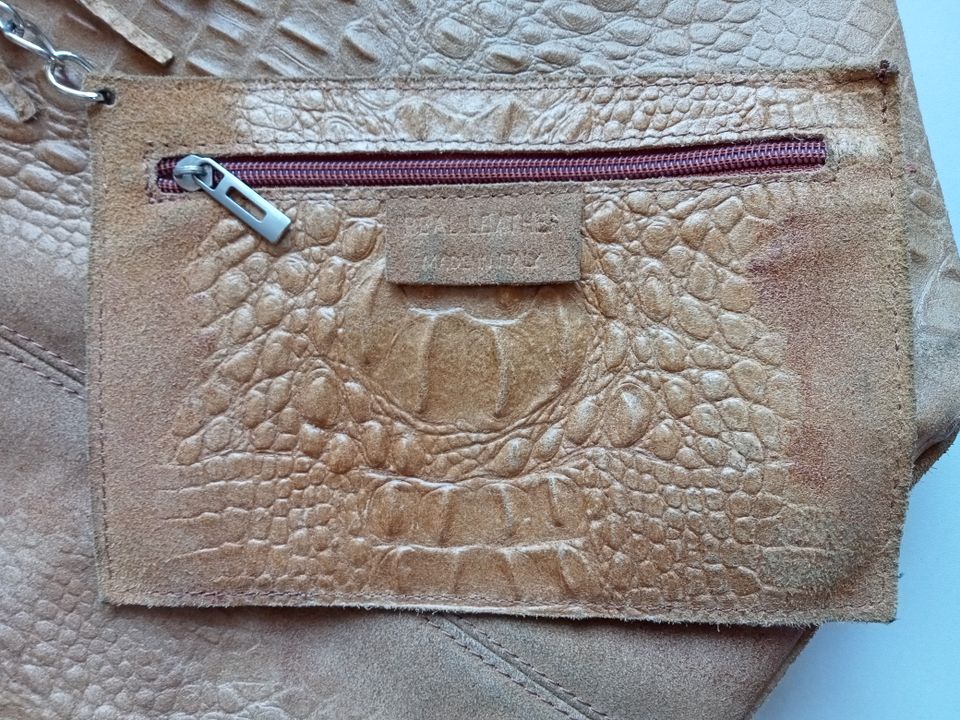 Leder Shopper Tasche groß italy Real Leather Krokoprägung Camel in Obernkirchen