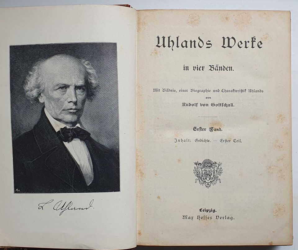 Buch, ca. 1900, Uhlands Werke, Bd. 1, Max Hesses Verlag in Berlin