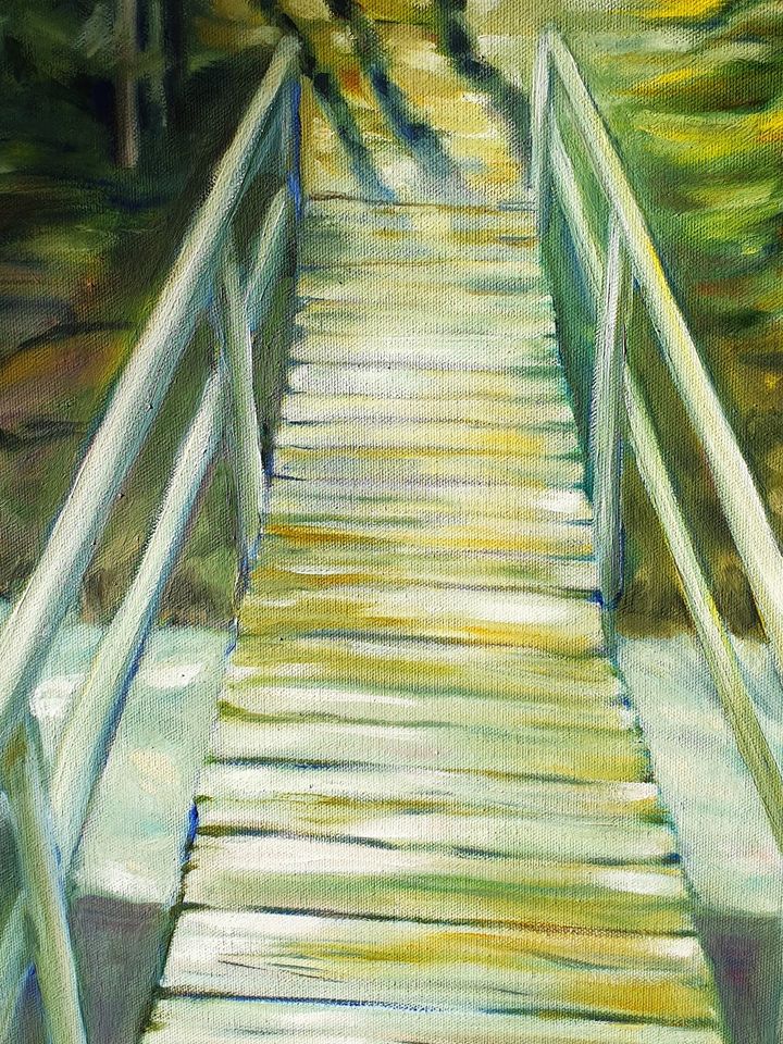 80 x 60 cm "Wanderweg" Wald Fluss Brücke Ölbild Gemälde NEU in Leipzig