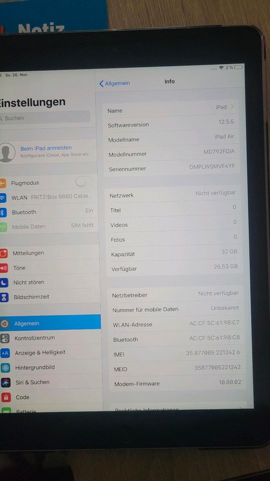 iPad Air 32GB Celluar & WiFi schwarz grau  Modell: MD792FD/A in Hagen