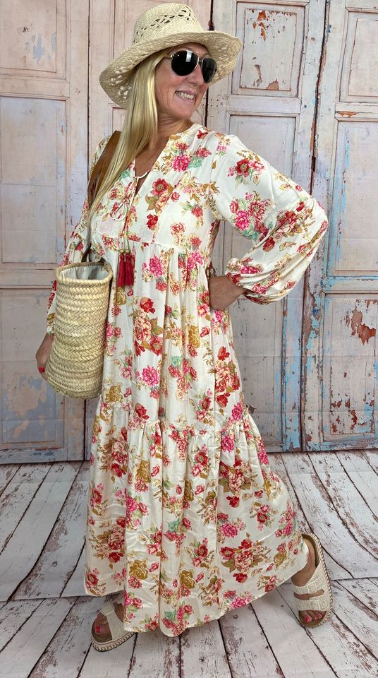 Romantisches Boho Seiden Maxi Kleid „Rosenliebe“ 100% Silk in Bochum