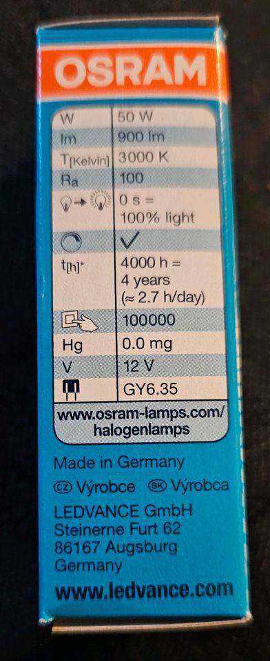 Karton mit Halogen Birne GY6.35,  50 Watt, 900 lm in Freiburg im Breisgau