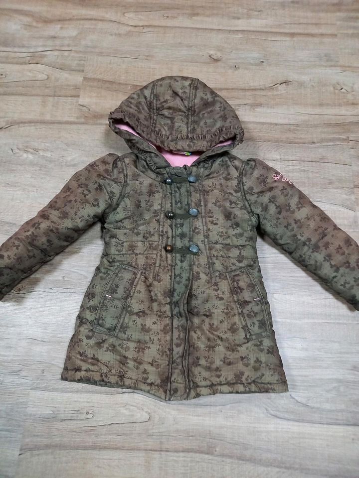 Topolino 98 Winterjacke olive khaki Fleecefutter Blümchen in Großbeeren