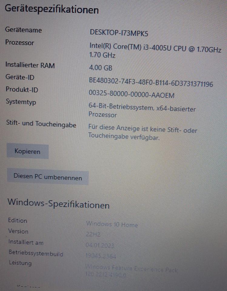 DELL INSPIRON 15 3878 l 15,6 Zoll I 4GB RAM l Intel i3 1,7 GHz in Leverkusen