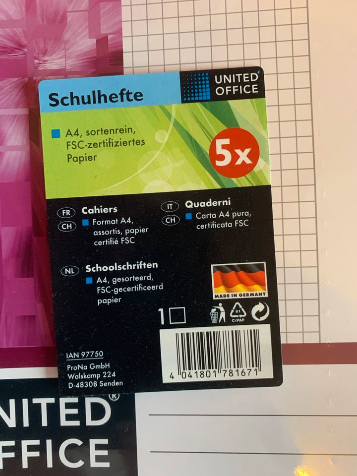 United Office 3x5 karierte Schulhefte neu in Velbert