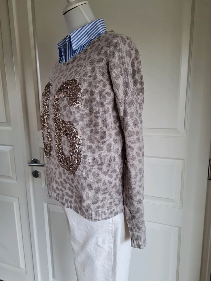 Rich & Royal Pullover Wolle Pailletten Leo beige taupe Gr. M in Edewecht