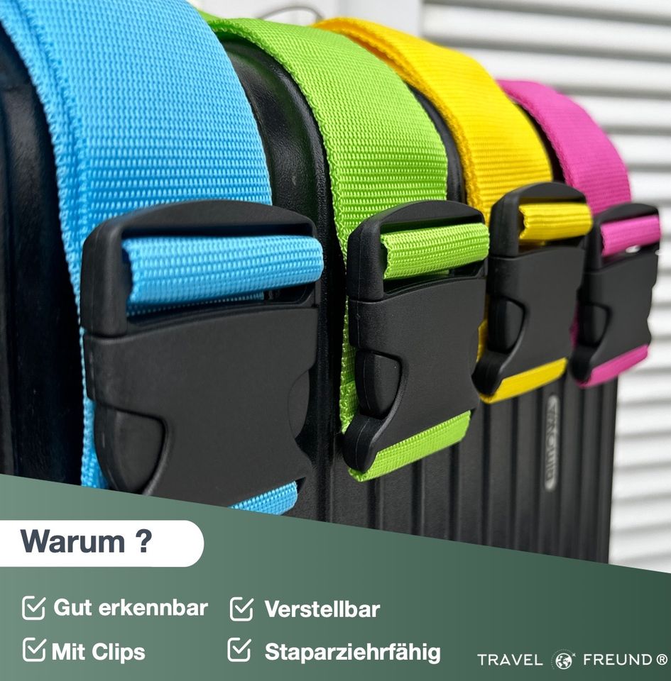 Travelfreund® 4er Kofferband Set bunt - Koffergurte für Koffer in Sandhausen