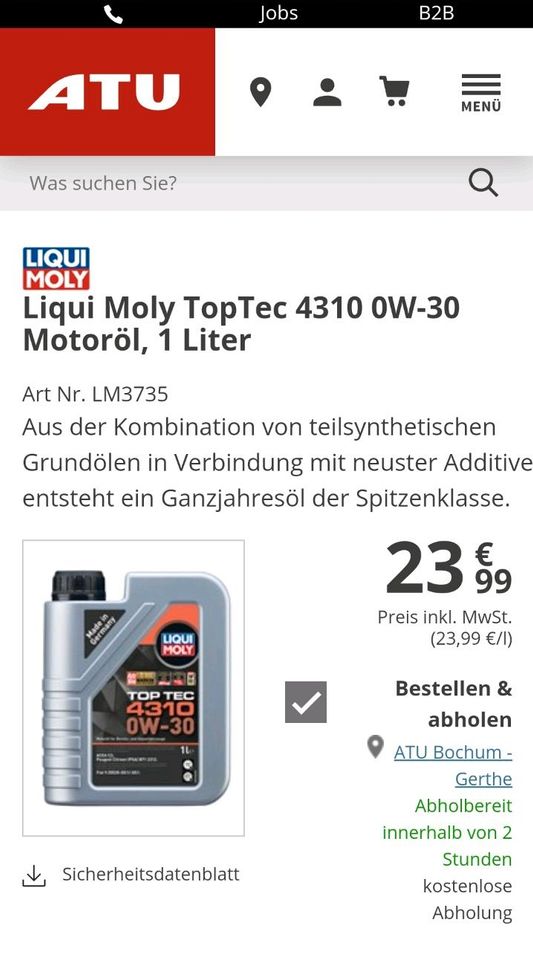 1L 0w-30 Öl   LiquiMoly 4310  zB Opel Peugeot Citroen in Gießen
