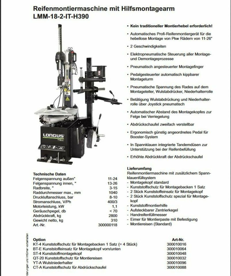 Reifenmontiermaschine Longus LMM-18-2-IT-H390 in Köln