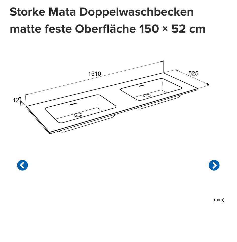 Neu unbenutzt Doppelwaschbecken Storke 150 x 52 cm in Soest