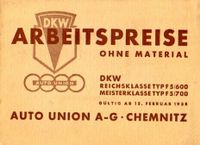 DKW Typ Reichsklasse, Meisterklasse 1938 -Arbeitspreise original Baden-Württemberg - Schopfheim Vorschau