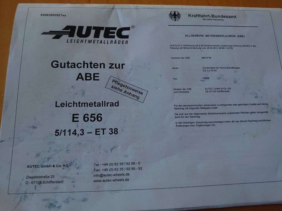 Autec Alufelgen KBA 46616  ET38 / 5x114,3 (215/70 R16) in Nienburg (Weser)