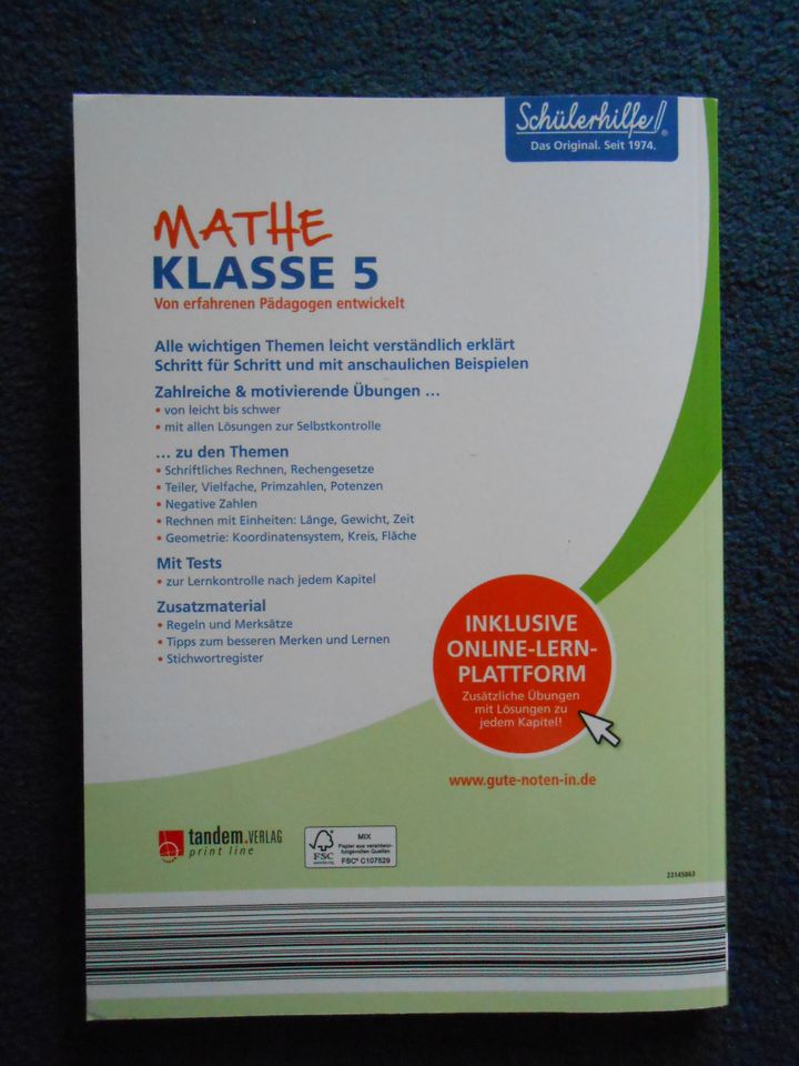 Gute Noten in Mathe, Lernbuch Kl. 5, neuwertig in Königsbach-Stein 