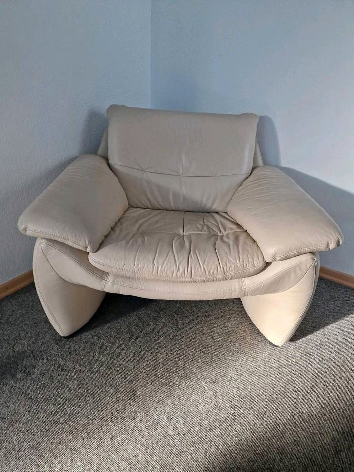 Echtleder Sofa Couch 1er Sessel und 2er hell *TOP in Idar-Oberstein