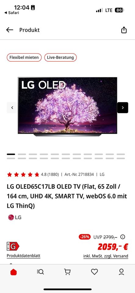 OLED TV von LG 65 Zoll (OLED65 C17 LB) in Steinach