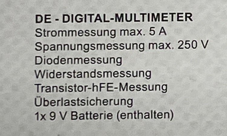 Digital Multimeter CAT 1 mit max 5A 250V 2000 KOhm Dioden Trans in Langenfeld