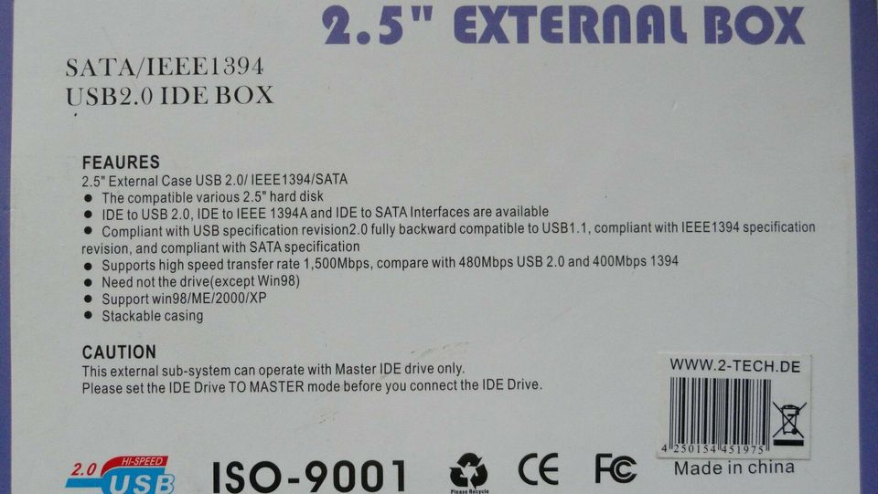 Festplattengehäuse 2.5" IDE für ältere Festplatten auf USB Neu in Castrop-Rauxel