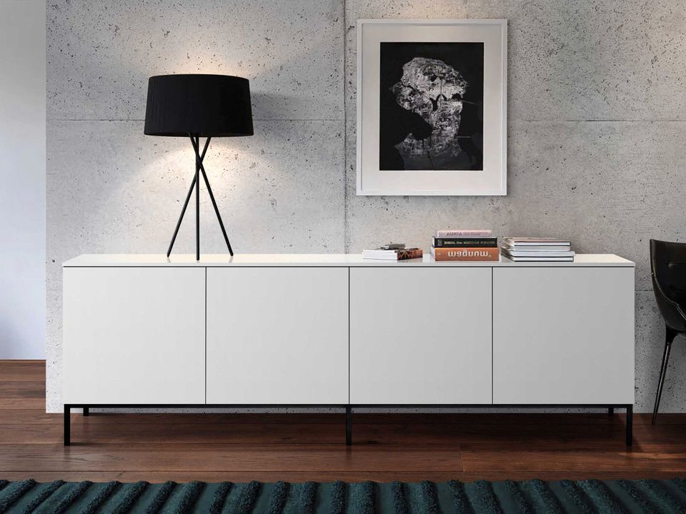 Sideboard Xenia 200cm - Weiß matt lackiert mit Metalluntergestell in Nahe