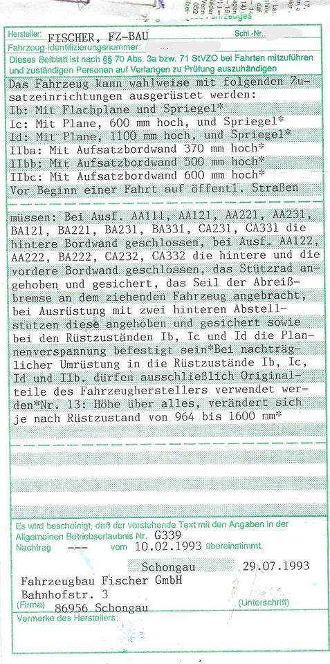 Anhänger Tandemachse m. Langmaterialgestell, NL 1,9t, ZulGG 2,5t in Bad Bayersoien