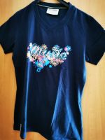 Kurzarmshirt in dunkelblau mit Blumenornament Hadern - Blumenau Vorschau