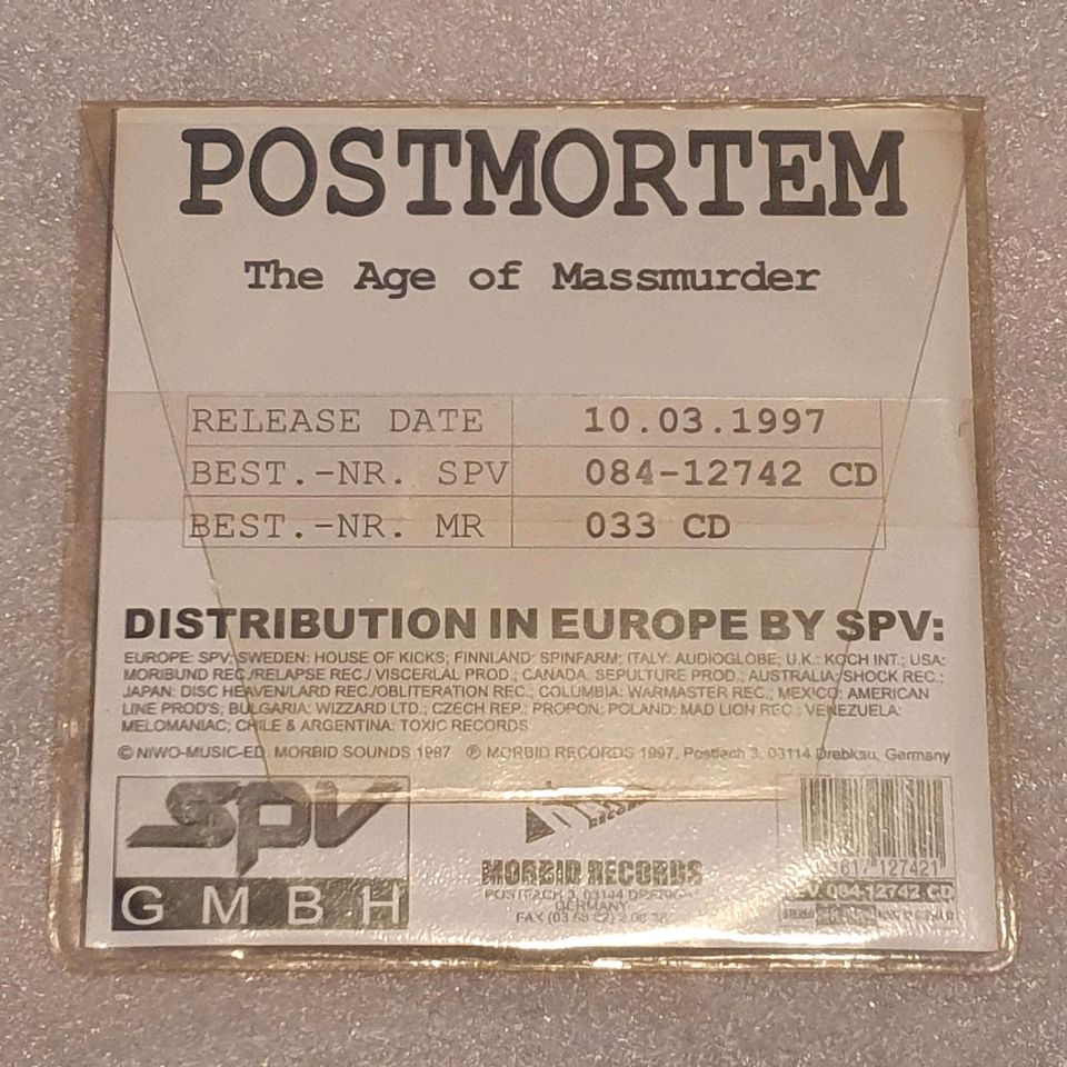 Post Mortem Promo The Age of Massmurder CD in Berlin