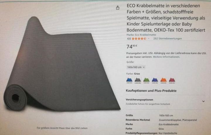 Eco Öko Krabbelmatte - Spielmatte 1,60*1,60m in Helmbrechts