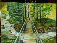 80 x 60 cm "Wanderweg" Wald Fluss Brücke Ölbild Gemälde NEU Leipzig - Dölitz-Dösen Vorschau