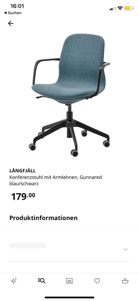 Ikea Schreibtischstuhl LÅNGFJÄLL in Blau in Hamburg