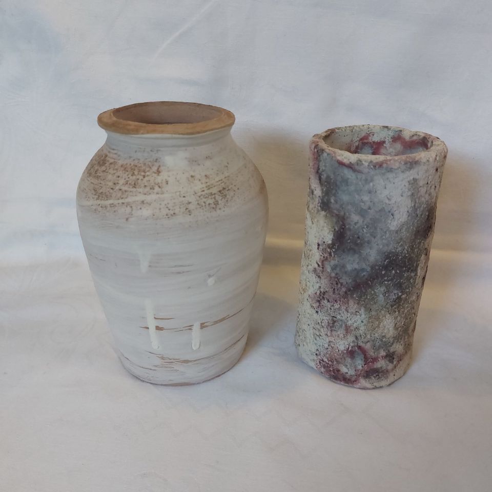 getöpferte Keramik Vase weiß 2er Set in Burg Stargard